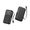 A black retractable cable power bank featuring a 10000 mAh capacity and an LED battery indicator.