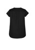 A black women's blouse featuring a V-neck and pleat detailing at the back. The design includes short sleeves.