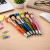 A set of six colourful Mop Head Pens with Stylus, featuring playful character toppers, displayed on a desk.