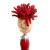 A red Mop Head Pen with a stylus featuring a smiling face and bright red fuzzy strands. It has a silver accent.
