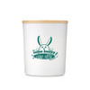 A white ceramic jar with a bamboo lid, featuring a green rabbit graphic and decorative text.