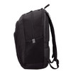 A black backpack featuring multiple compartments, a mesh side pocket, and padded shoulder straps.