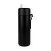 A drink bottle in matte black with a flip-top straw lid and a carry loop.