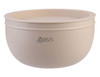 A double wall salad bowl in a light beige colour with a logo. It features a smooth, rounded design.