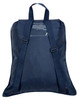 A navy blue excursion bag with adjustable straps and a clear pocket on the front. Features branding on the material.