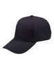 A black wool blend cap with a curved peak and vents, featuring a logo on the front.