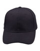 A black wool blend cap with a curved brim and a logo on the front.
