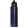 A drink bottle with a double wall design in navy blue, featuring a black screw top lid and a logo.