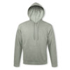 A light green hooded sweatshirt with a front pouch pocket and a drawstring hood. It features a logo.