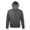 A green hooded sweatshirt featuring a front pocket and drawstrings, designed as a comfortable jumper.