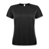 A black sporty women's T-shirt with short sleeves and a round neckline. It has a simple design and features a logo.