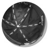 A black cap featuring a logo, viewed from the inside showing the lining and stitching details.