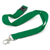 A green glow-in-the-dark logo lanyard with a silver clip and adjustable buckle.