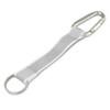 A silver reflector key ring with a carabiner clip and a fabric strap in grey.