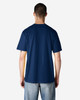 A navy blue Gildan Softstyle adult T-shirt with a plain back view, featuring short sleeves and a relaxed fit.