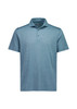 A men's short sleeve polo in a light blue colour featuring a collar and a logo.