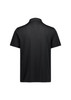 A black short sleeve polo shirt featuring a collar and a logo on the side. The back view is displayed.