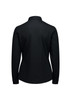 A women's long sleeve shirt in black, featuring a classic collar and a fitted silhouette. It has a logo on the back.