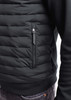 A men's tailored jacket in black with a zippered pocket and a quilted design on the front.