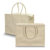 A cream-coloured shopping cooler tote with zip closure and sturdy handles, featuring a plain design and a branding logo.