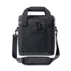 A black cooler bag with a zippered front pocket, short handles, and an adjustable shoulder strap. It has a logo.