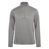 A grey men's pullover featuring a 1/4 zip design and long sleeves. It has a logo on the chest.