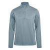 A light blue men's pullover with a quarter zip and long sleeves, featuring a logo on the upper side.