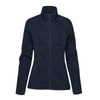 A women's full zip fleece jacket in dark navy with a sleek design and a fitted silhouette. Features a logo.