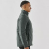 A men's thermal jacket in dark green, featuring a high collar and a sleek, fitted design. It has a logo on it.