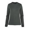A women's long sleeve tee in dark green, featuring a simple design and a logo.