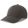 A dark grey cap made from recycled polyester, featuring a rounded crown and a curved brim. It has a logo.