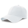 A white cap made from recycled organic cotton, featuring a curved brim and an embroidered logo.