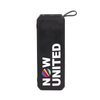 A rectangular black portable speaker with a logo and text. It features a loop for easy carrying.