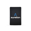 A black power bank with a logo on the front, featuring sleek design and solid state technology.