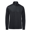 A black men's pullover with a 1/4 zip and long sleeves, featuring a branding logo.