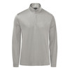 A grey men's pullover featuring a 1/4 zip and long sleeves, with a logo on the chest.
