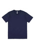A navy short sleeve tee with a round neckline and a label, featuring a plain design and no visible graphics.