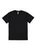 A black short sleeve T-shirt, featuring a simple design and a logo on the label.