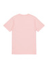 A light pink short sleeve T-shirt with a plain back and a small logo near the hem.