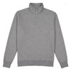 A grey 1/4 zip jumper with long sleeves and a high collar, featuring a logo on the chest.
