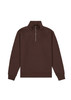 A brown 1/4 zip jumper with a high collar and long sleeves, featuring a branding logo.
