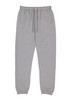 A pair of light grey women's track pants with an elastic waistband and drawstring, featuring side pockets.