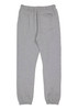 A pair of grey track pants featuring an elastic waistband and a back pocket. The design includes a logo.