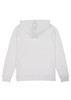 A white women's hoodie with a hood, featuring long sleeves and a simple design. Includes branding.