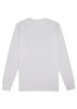 A long sleeve tee in white, featuring a back view and a small logo at the hem.