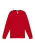 A red long sleeve men's tee featuring a crew neck and a logo on the label.