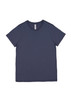 A navy women's short sleeve tee with a round neckline and a label. Features a plain design.
