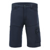 Navy blue trade shorts with multiple pockets and a zippered compartment. Features a logo on the waist.