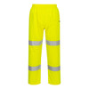 Hi-Vis lightweight packable trousers in bright yellow with silver reflective stripes. Features an elastic waistband and has a logo.
