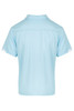 A light blue polo shirt with a collar and short sleeves, featuring a logo on the back.